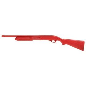Red polymer training shotgun for Law Enforcement exercises.